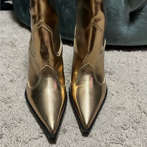 Zara Metallic Gold Heeled Boots size 37 - Picture 8 of 9